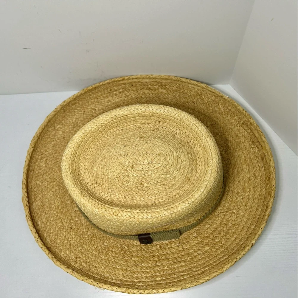 Scala Golf Beach Wide Brim Men's Tan Straw Hat Olive Green Ribbon Detail - Picture 4 of 9